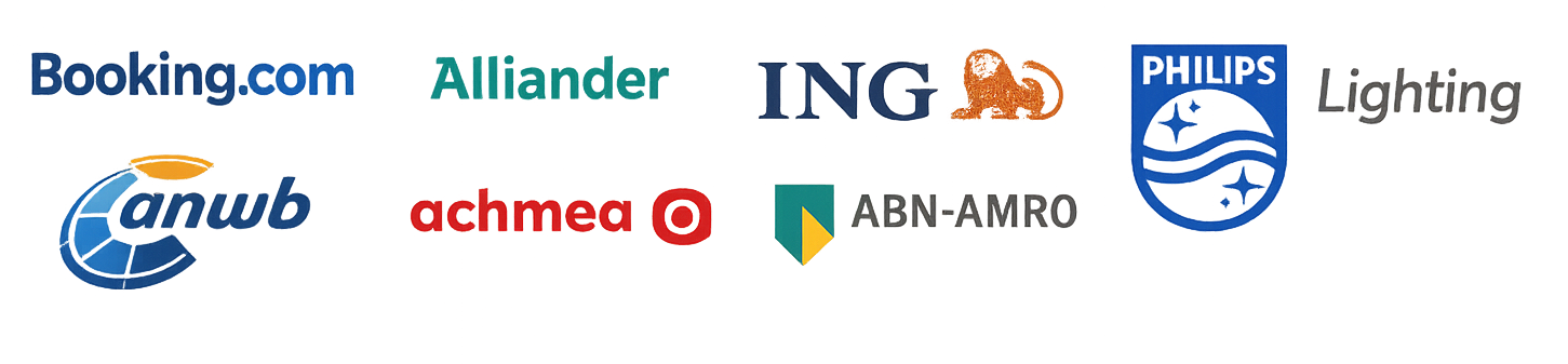 PLANSIS clients including Booking.com, Alliander, ING, Philips, ANWB, Achmea, and ABN AMRO